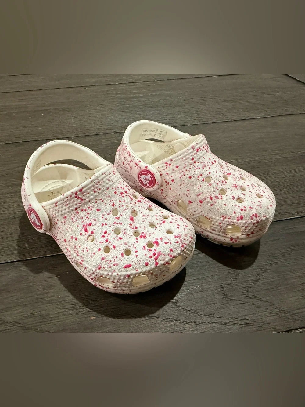 CROCS Kids White Clogs with Pink Speckle Pattern